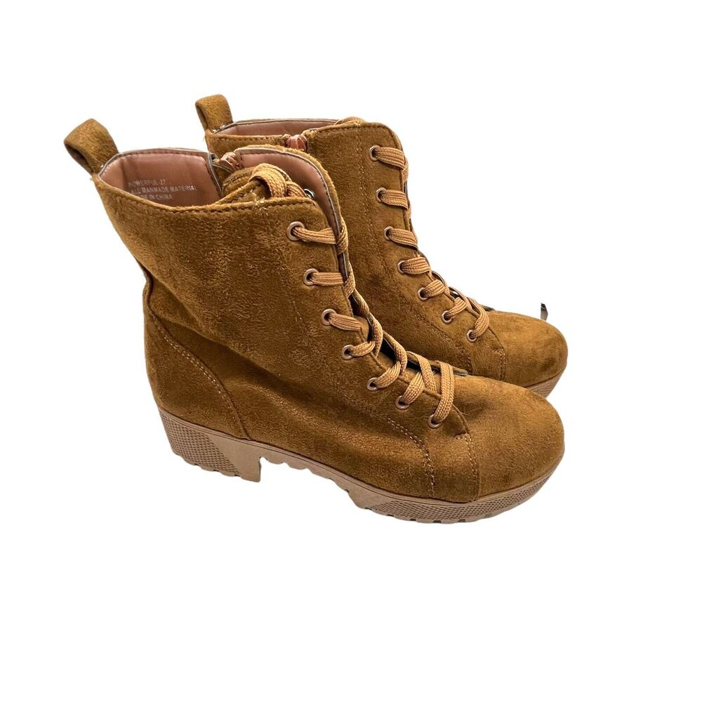 Rouge Combat Boots Womens Powerful 27 Brown Vegan Suede Round Toe Lace Up Size 8